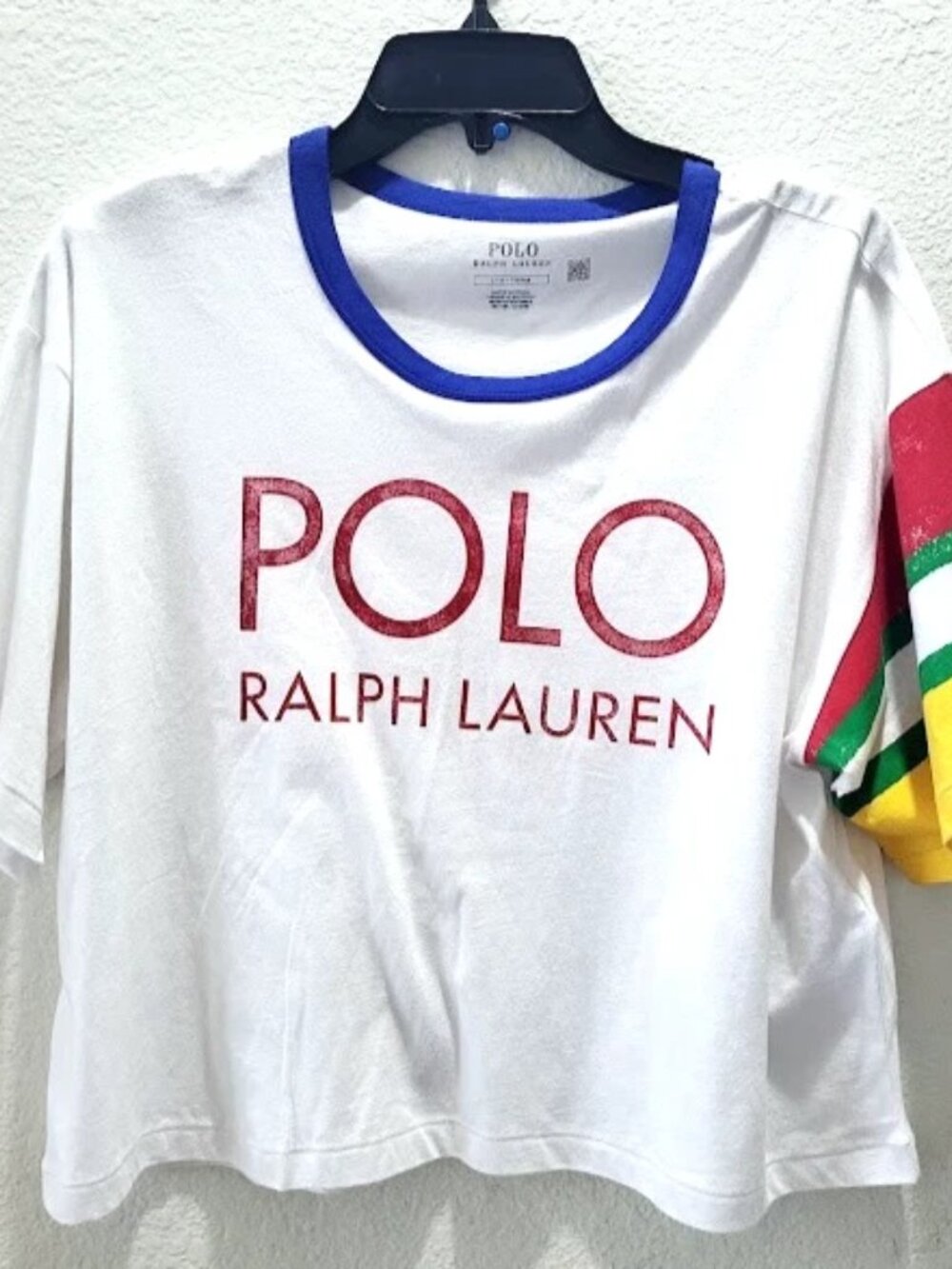Polo Ralph Lauren Print Tee Top Cropped Boxy Cotton Jersey T Shirt Size L
